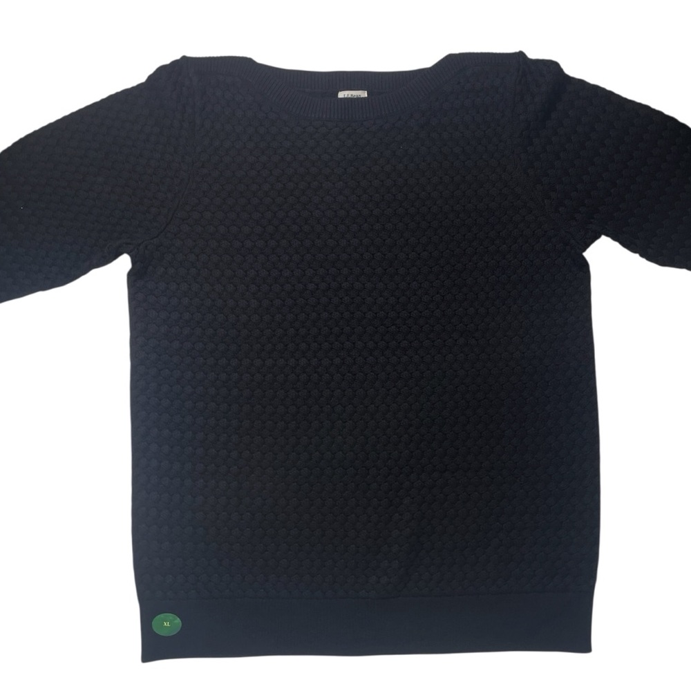 NEW LL Bean Black Basket Weave Pullover Sweater 100% Cotton Size XL Boat Neck - Picture 12 of 16